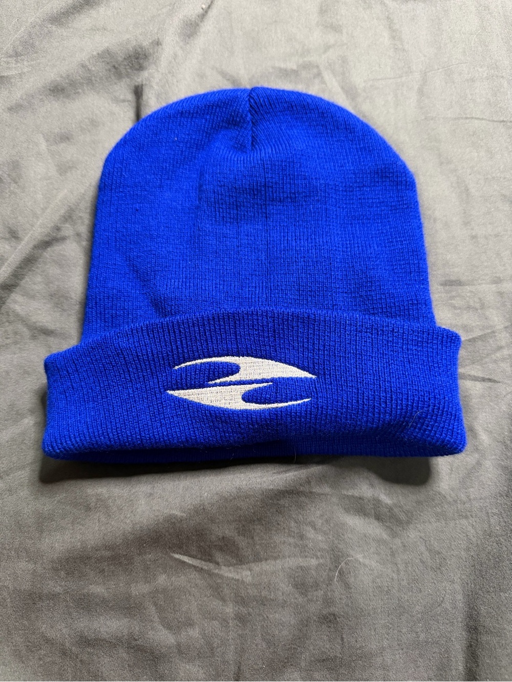 Blue Cuffed Knit Beanie with White Logo